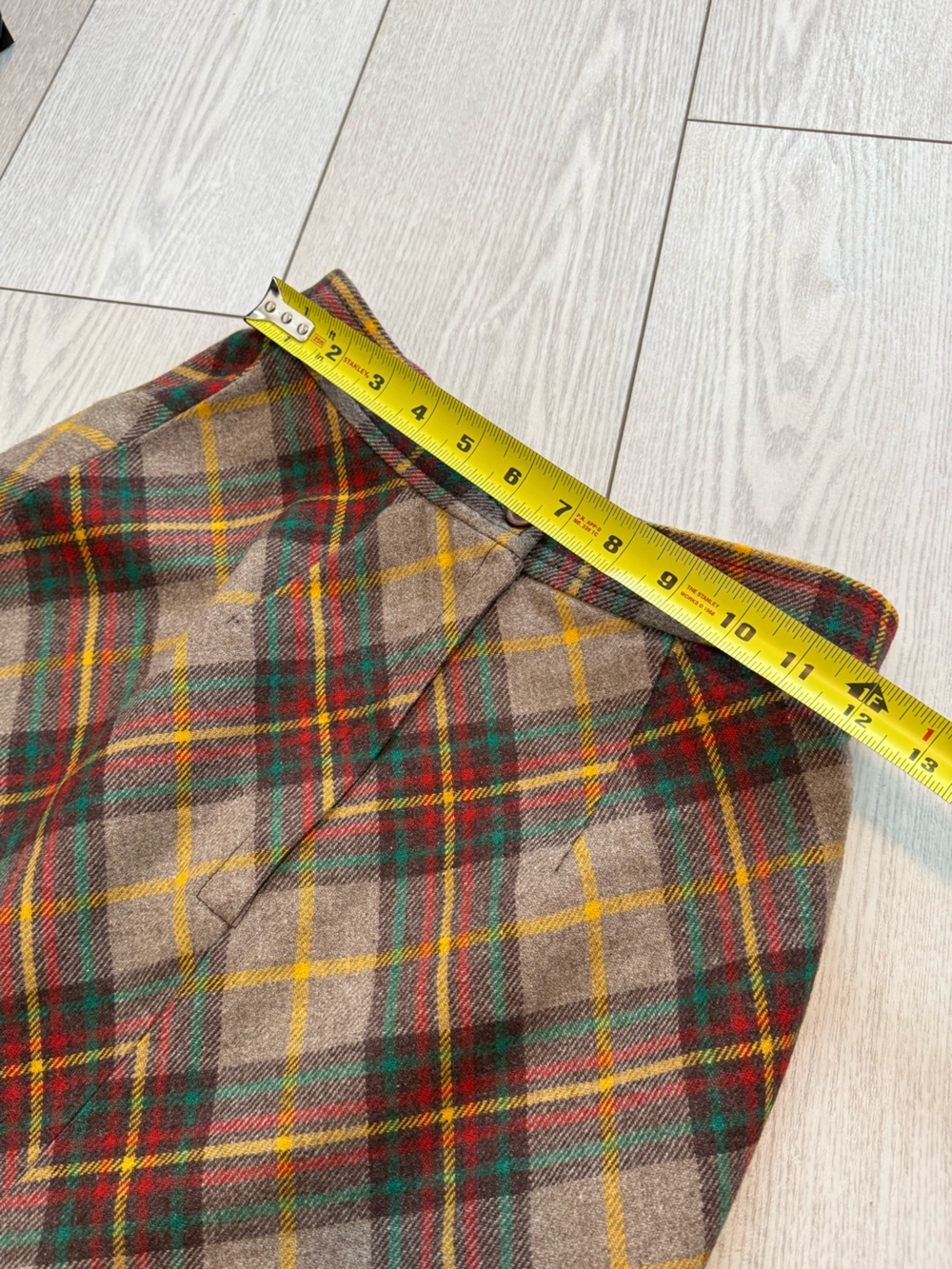 Vintage 100% wool plaid maxi skirt 12 brown red yellow tartan academia Canada - Picture 2 of 7